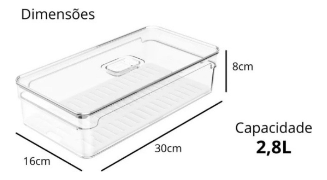 Kit 4 Organizador de Geladeira com Tampa Ou 2,8 L Linha Clear Fresh 3