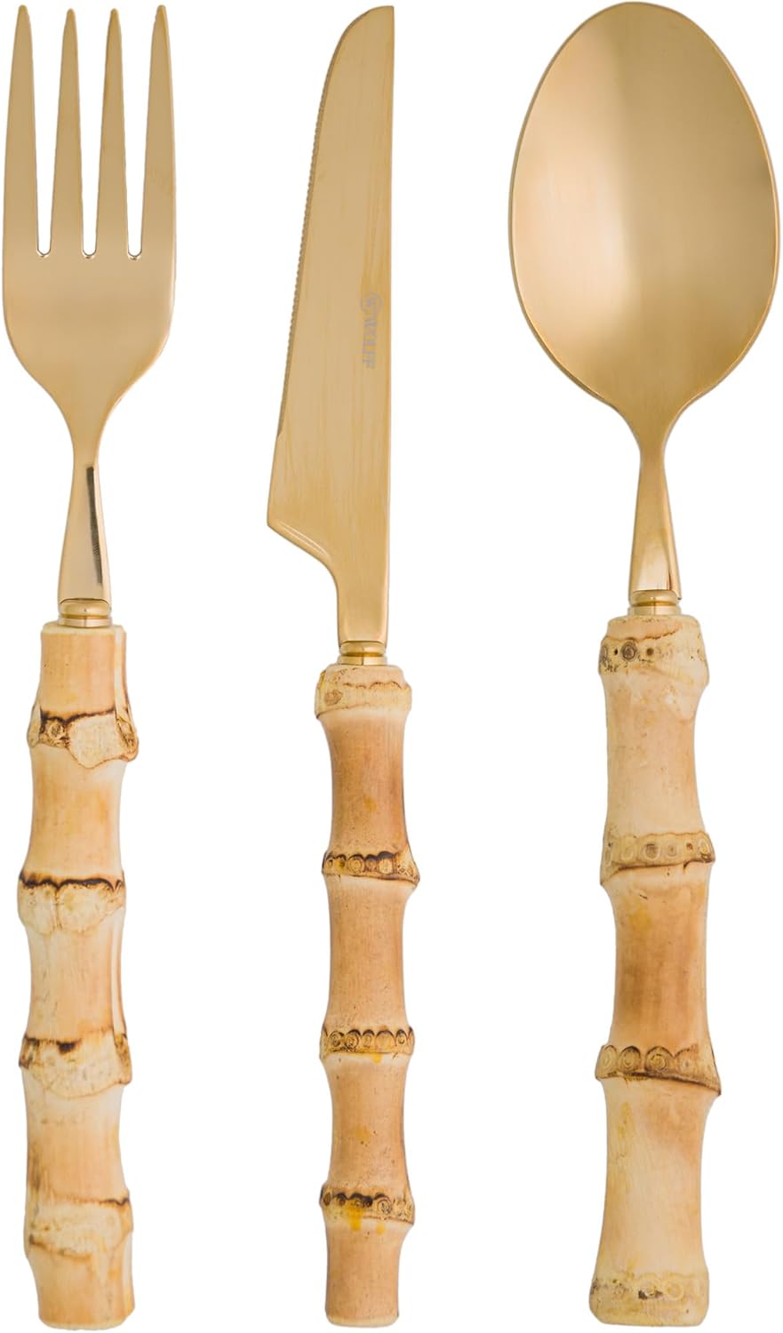 Faqueiro 12 Peças com Cabo de Bambu Tulum Dourado Aço Inox Wolff 1