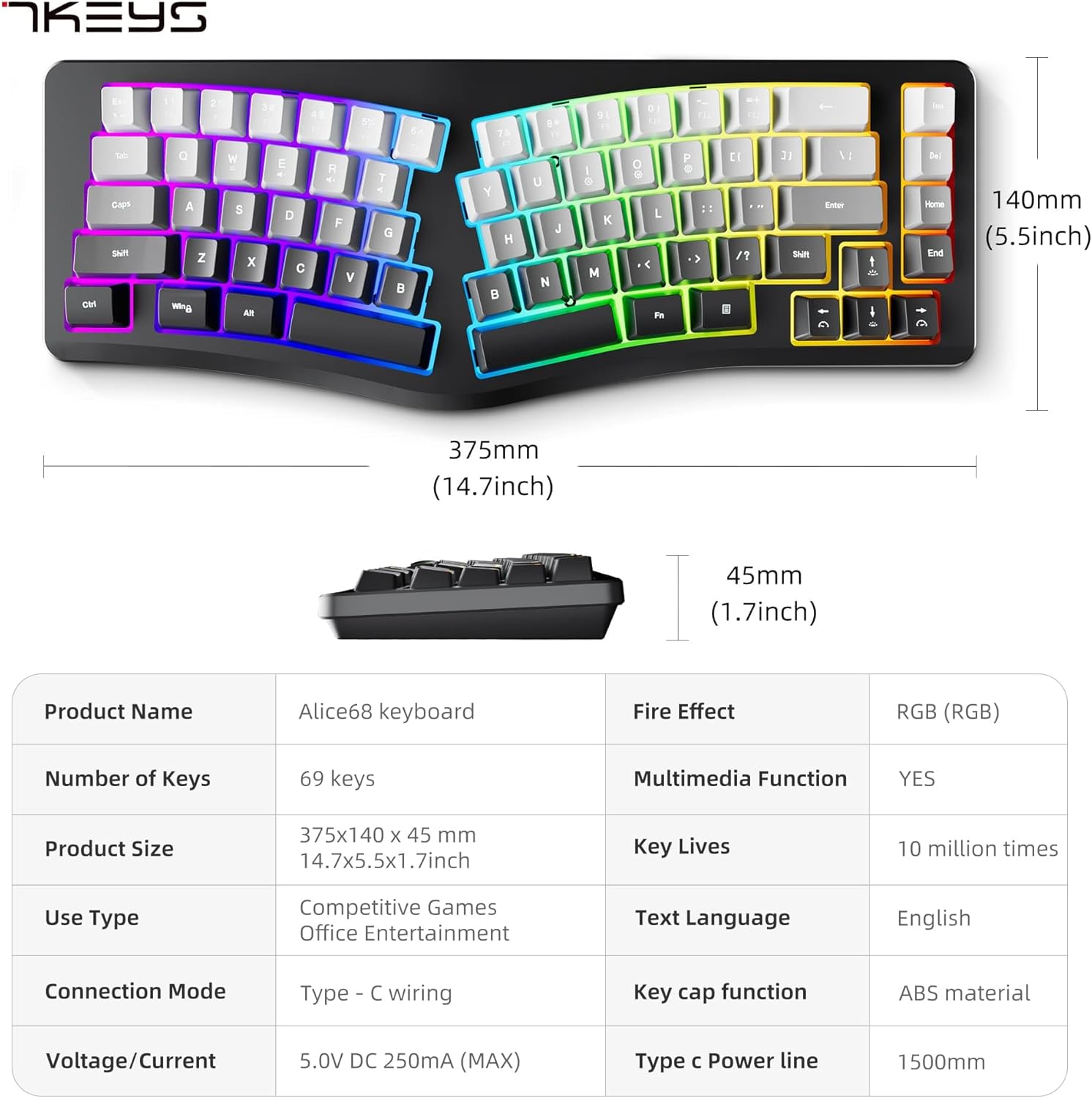 Teclado Ergonômico com Fio Mini Teclado Dividido Compacto 5