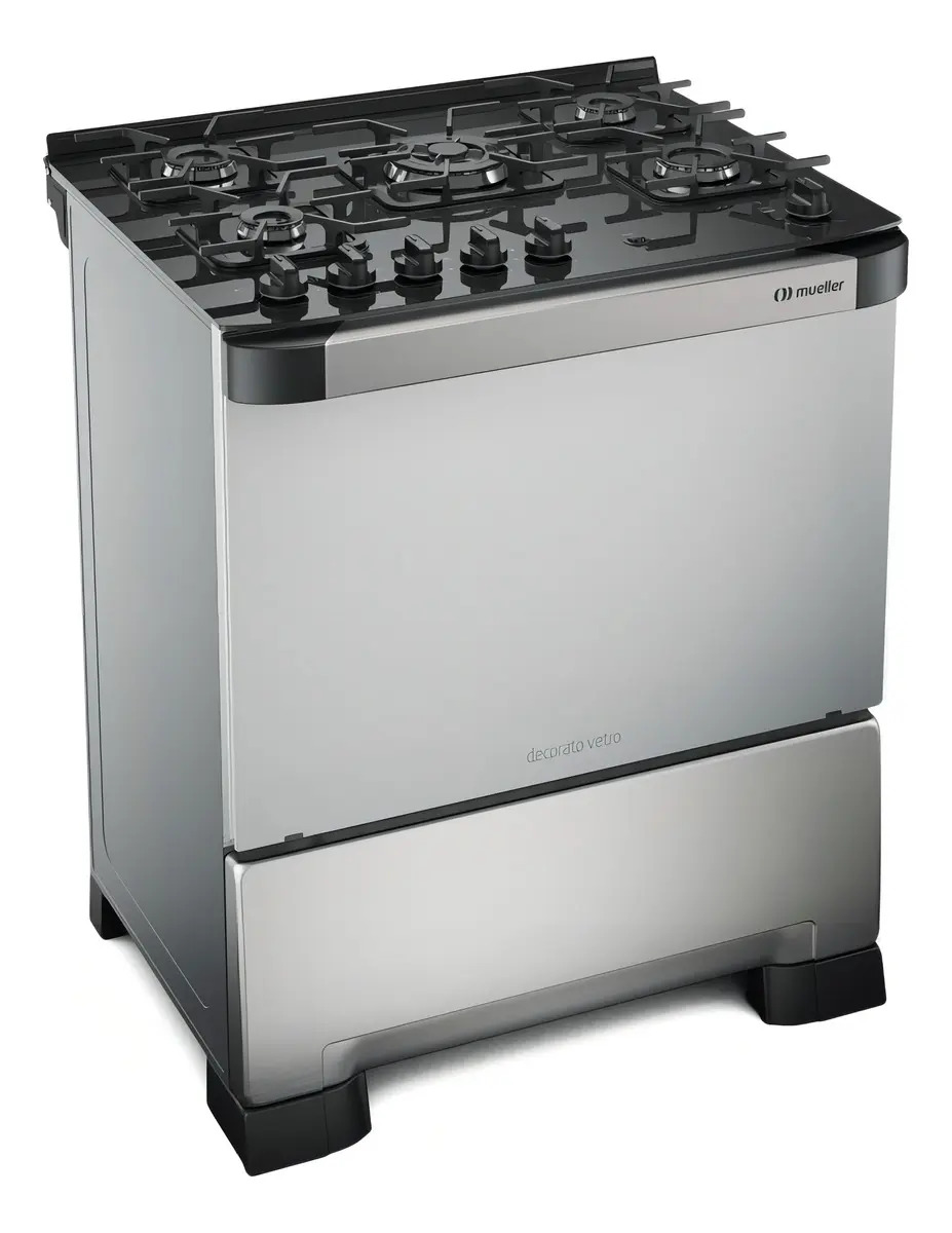 Fogão Mueller 5 Bocas Decorato Vetro Inox com Mesa de Vidro 2