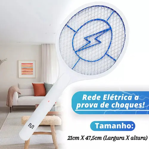 Raquete Elétrica Mata Insetos com Bateria Recarregável Bivolt Multi Saúde 5