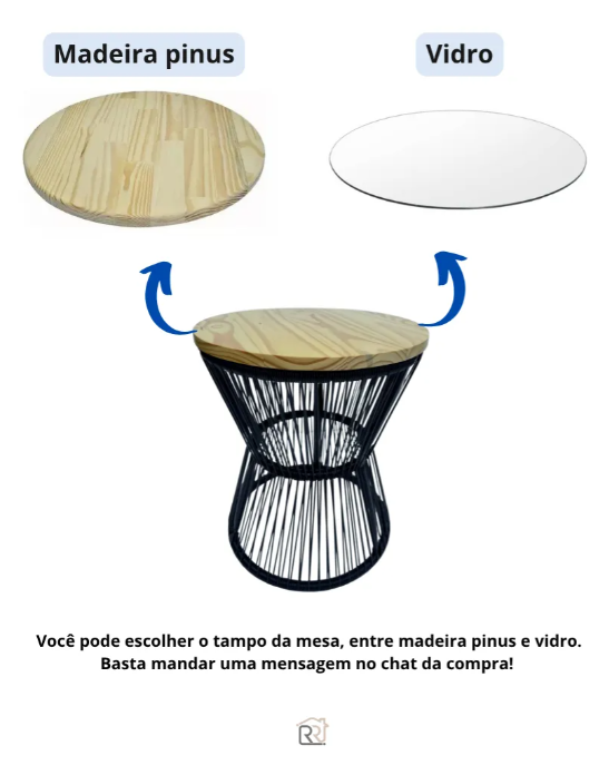 Mesa Centro Ampulheta Redonda Área Externa Fibra Sintética Preto 3