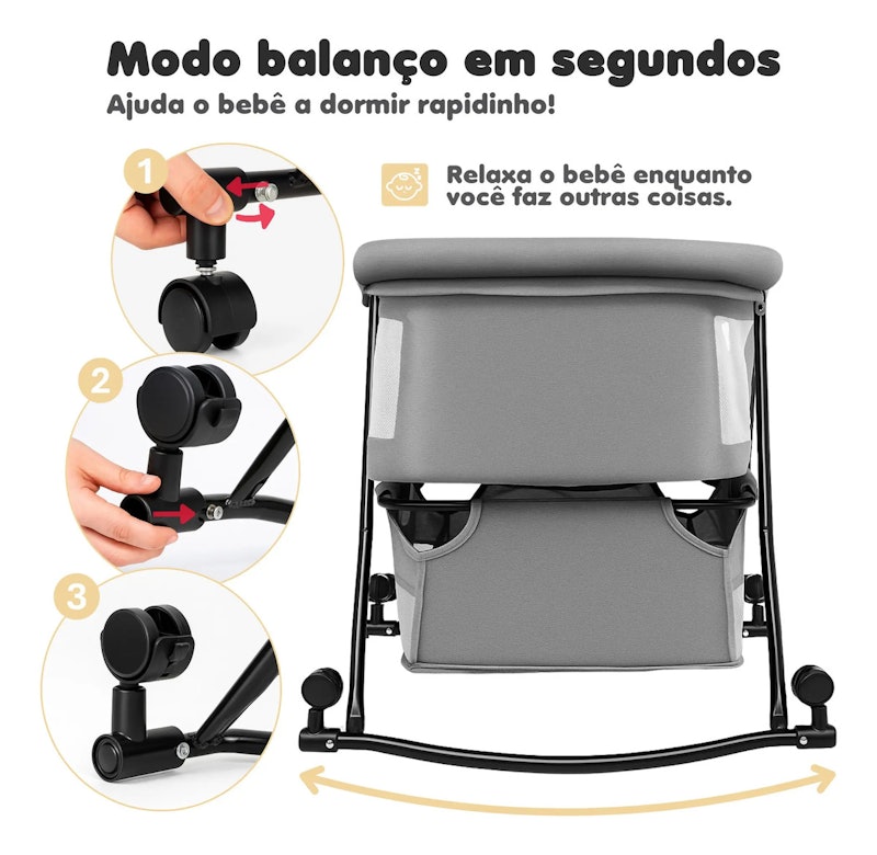 Berço Portátil para Bebês Co-Bed Cinza Pipdip 4