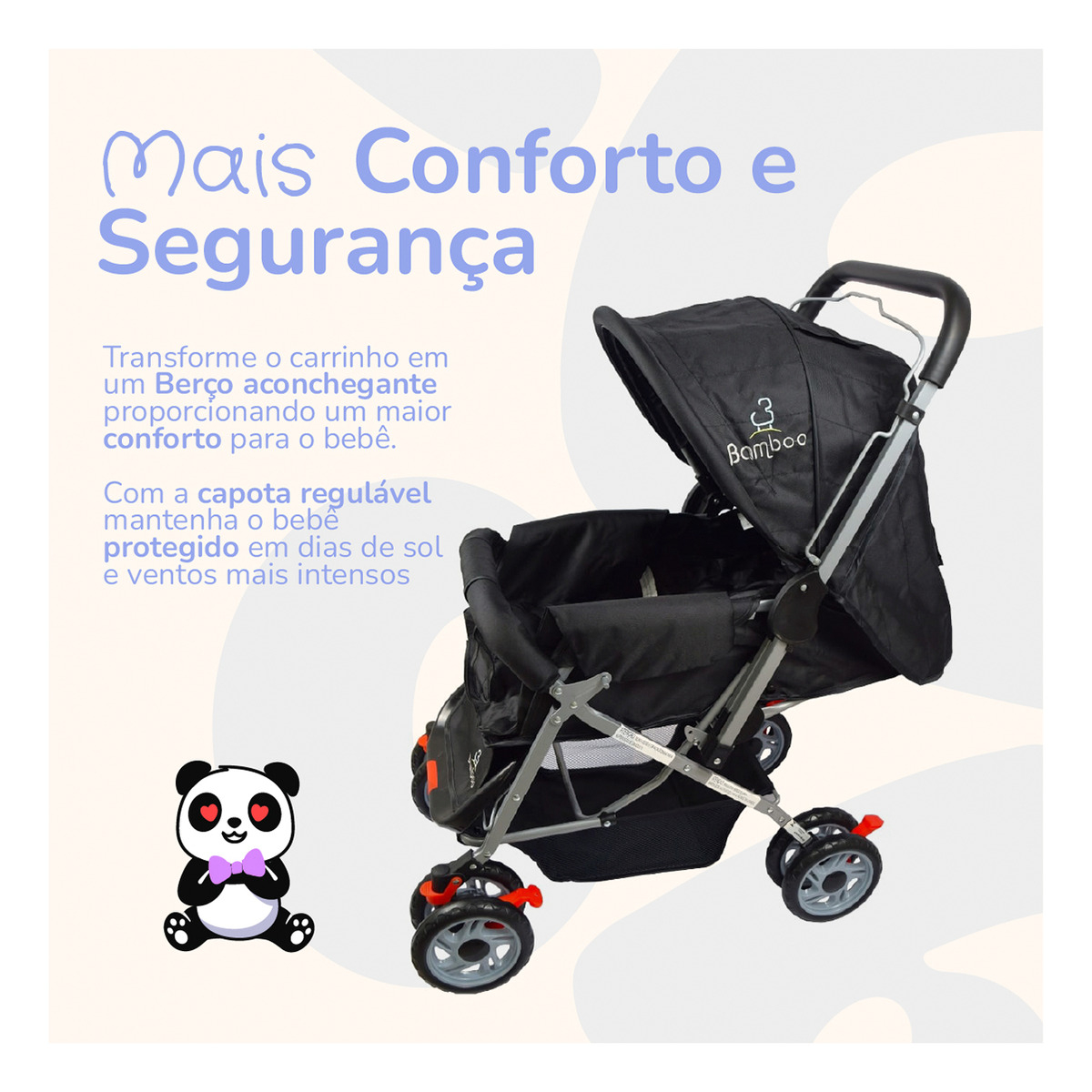 Carrinho Bebê Passeio Reclinável Reversível Mosquiteiro Bamboo Preto + Bolsa 4