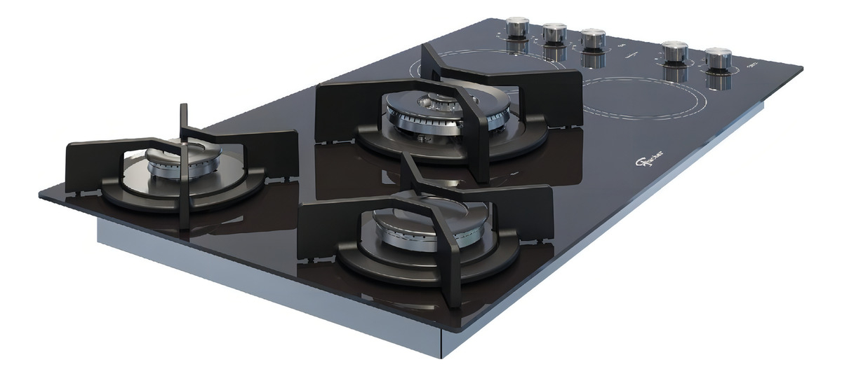 Cooktop Gás/Elétrico Fischer 5 Bocas Tripla Chama TOP com Trempe de Ferro Fundido Vitrocerâmica 3