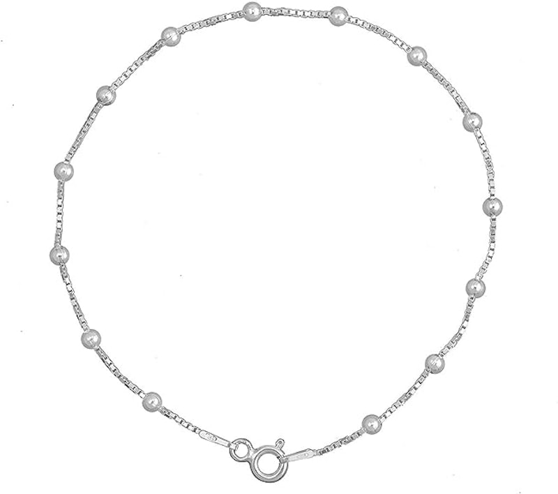 Pulseira Feminina Veneziana com Bolinha 18 cm de Prata Maciça 925 1