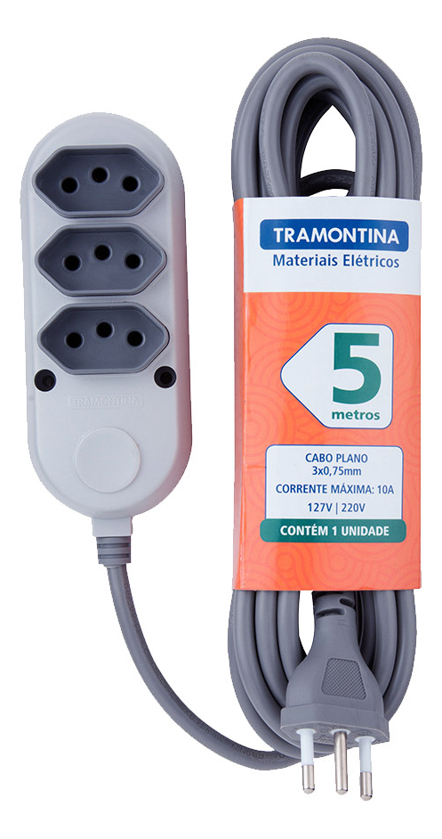 Extensão Múltipla 3 Tomadas 2 P+T 10 A 250 V Tramontina 5 m 2