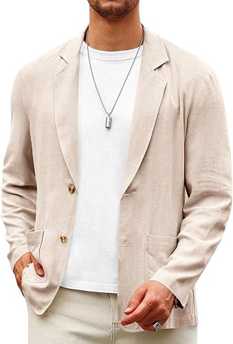 Blazer Masculino Casual de Linho com Dois Botões Slim Fit Leve para Negócios 1