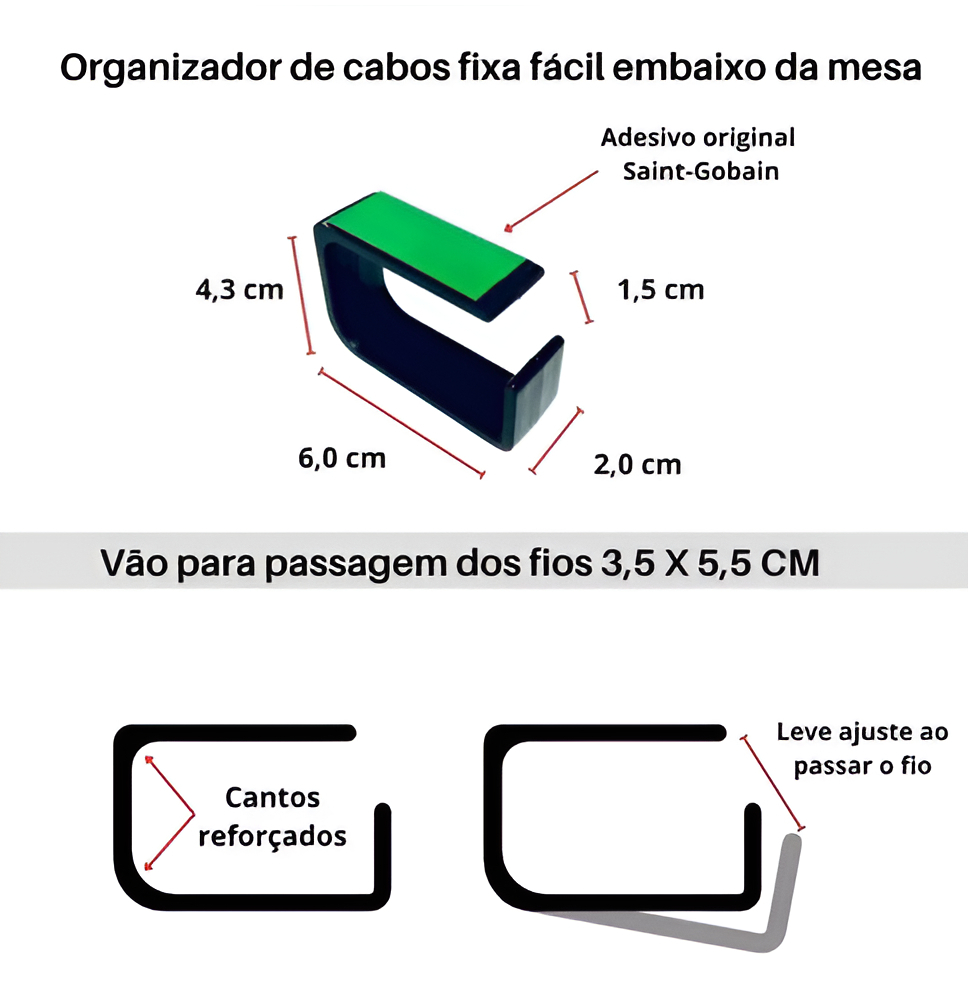 Organizador de Cabos e Fios para Mesa Oculto Abcfixadores 2
