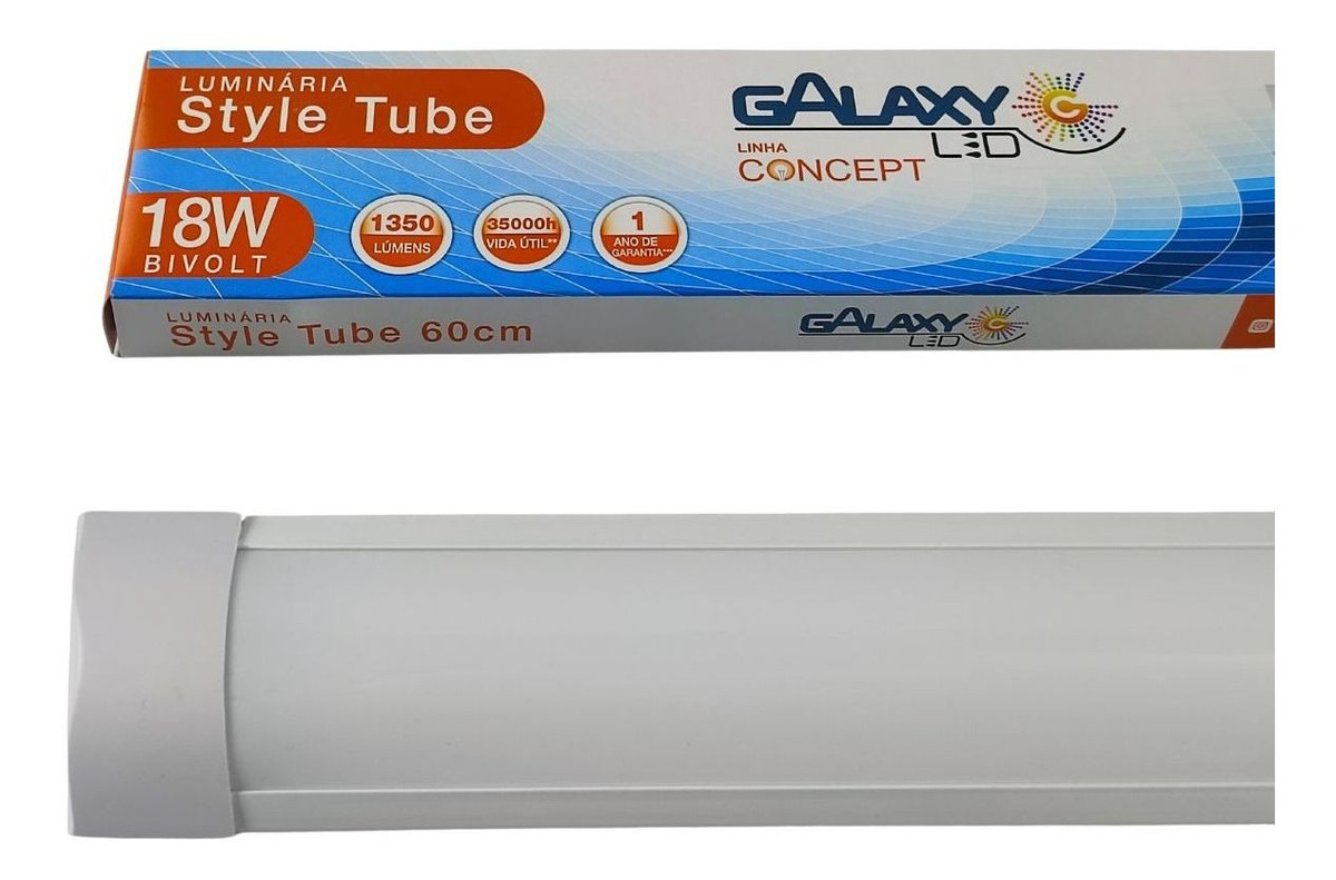 Luminária LED Tubular Sobrepor 18 W 60 cm 6500 K Bivolt Galaxy 3