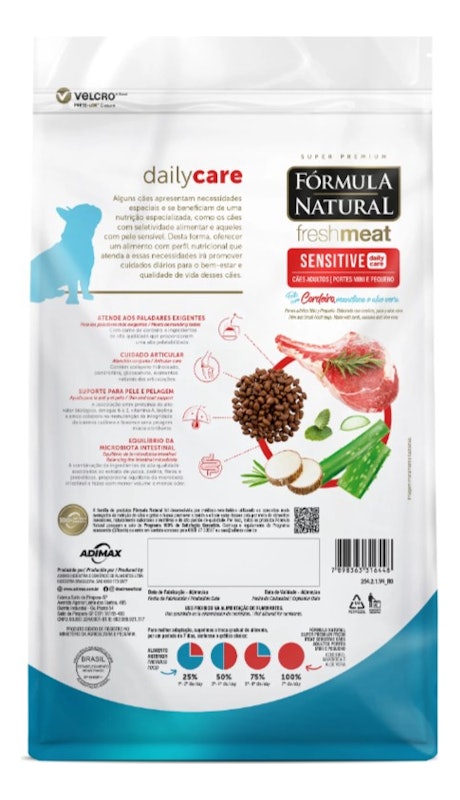 Fórmula Natural Super Premium Fresh Meat Sensitive Cães Adultos Portes Mini e Pequeno Cordeiro, Mandioca e Aloe Vera 2