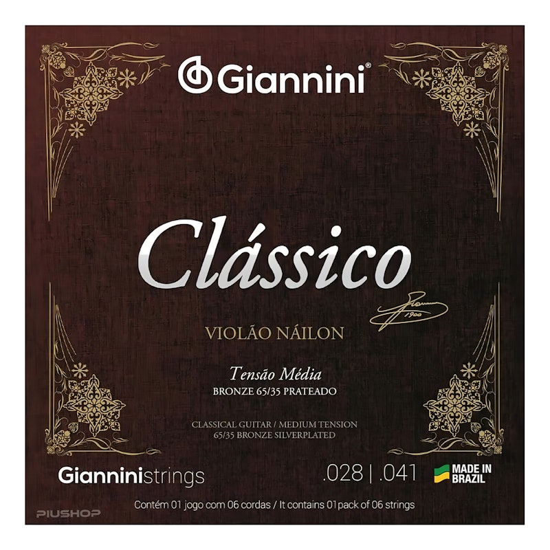 Encordoamento para Violão Náilon 6 Cordas Giannini Clássico Bronze 65/35 GENWPM 2