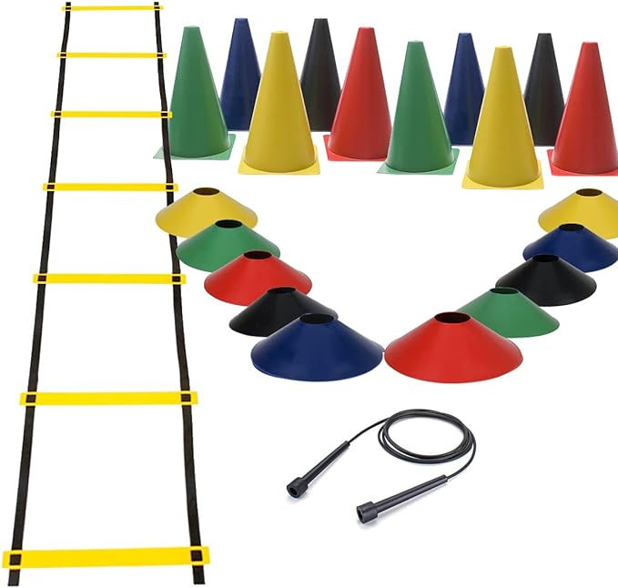 Kit Treino Corda de Pular + 10 Cones + 10 Pratos + Escada de Agilidade 1