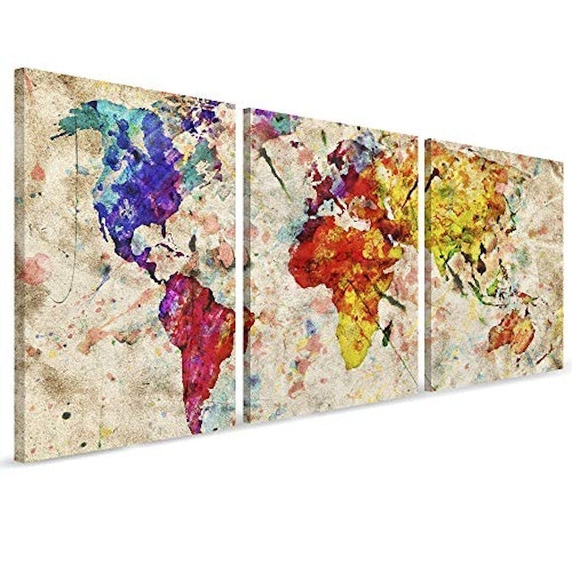 Quadro Decorativo Kit 3 Telas Mapa  2