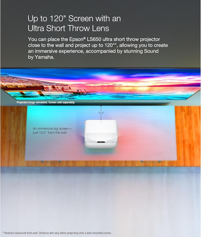 Projetor Laser Smart EpiqVision LS650 4K PRO-UHD com Alcance Ultracurto 5
