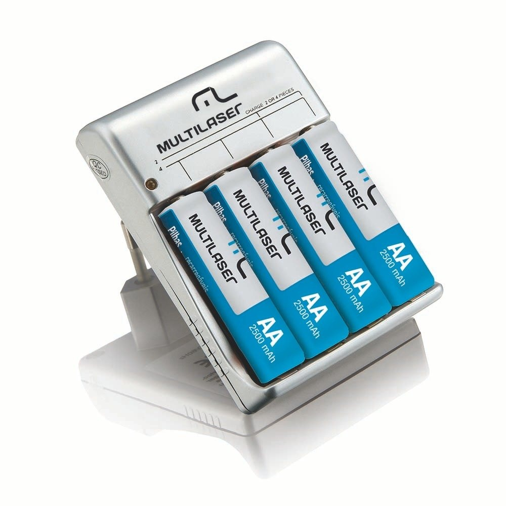 Carregador de Pilhas Multilaser AA/AAA + 4 Pilhas AA 2500 mAh 3