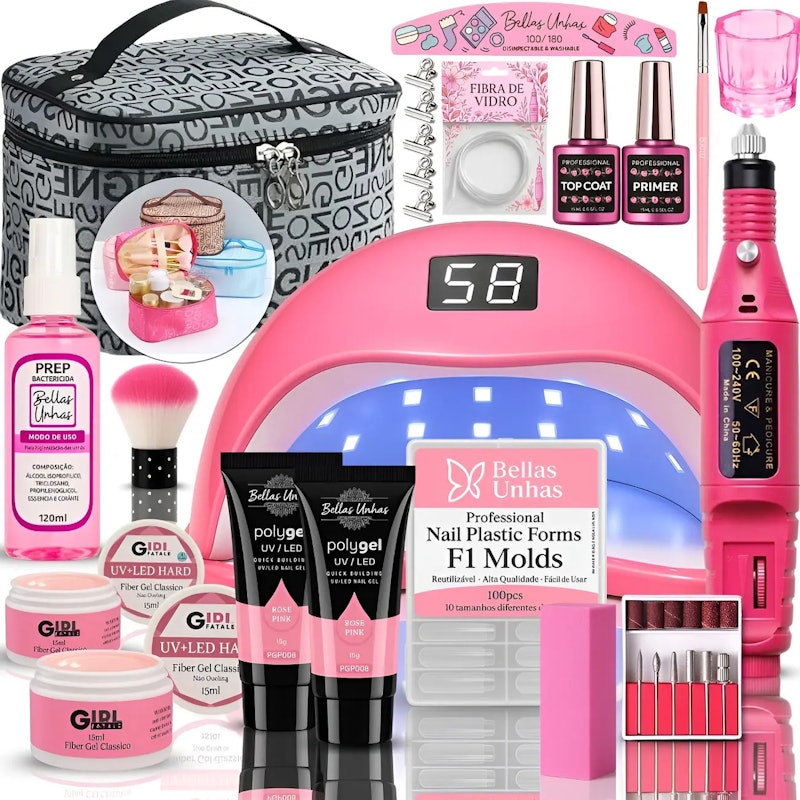 Kit Alongamento Unha Gel, Polygel e Fibra 3 em1 Completo Sun 5 1