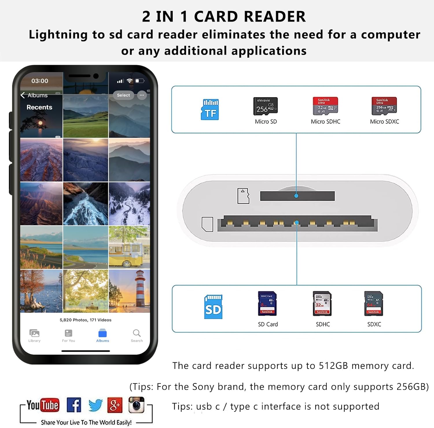 Leitor de Cartão SD para iPhone Lightning 2