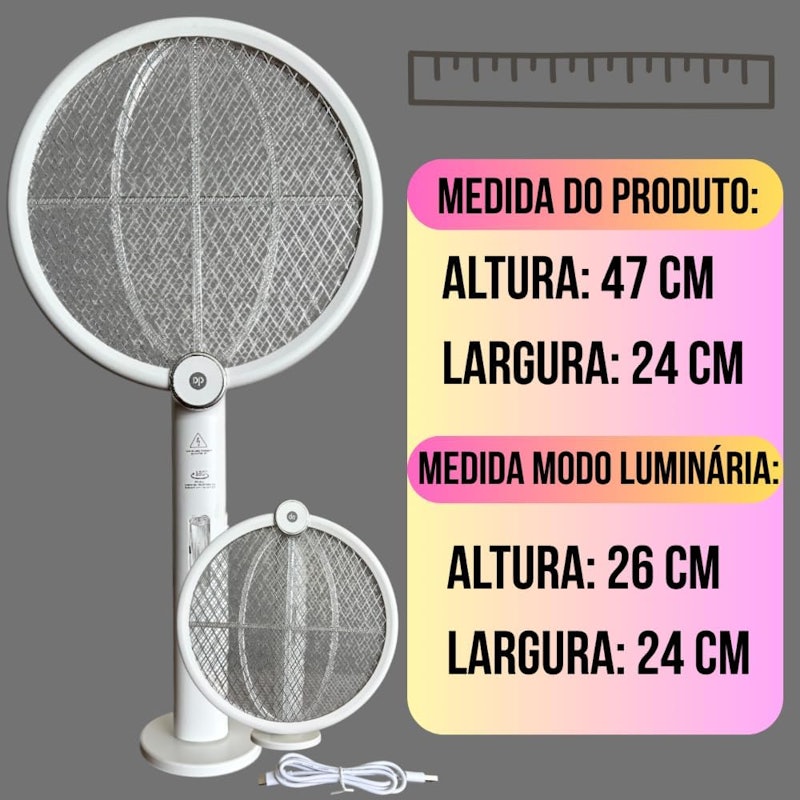 Raquete Elétrica Recarregável com Luz UV 5