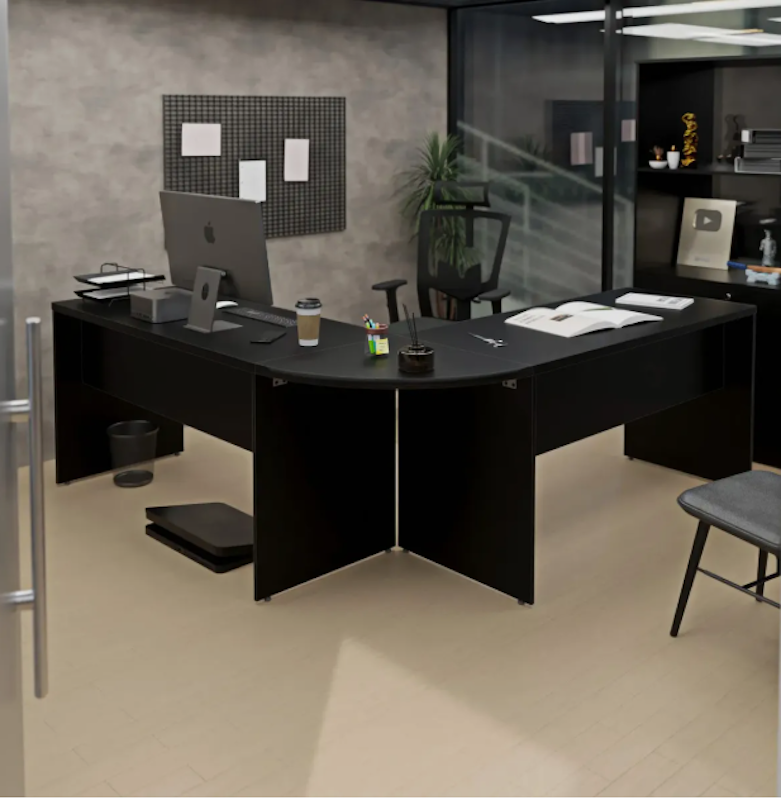 Mesa De Escritório 140x60 cm Escrivaninha Pé Painel 30 mm em L Com Conexão Arredondado 1
