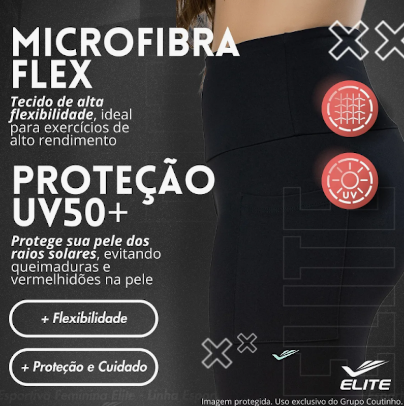 Calça Legging Fitness Cós Alto Uv 50 Elite 4