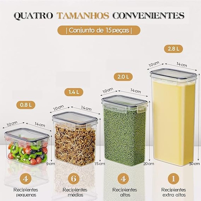Kit 15 Potes Tampa Hermético Porta Alimentos 3