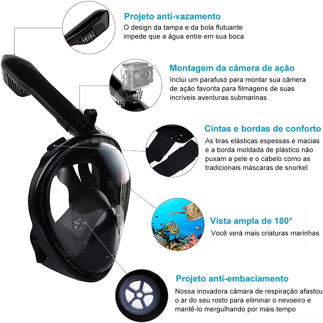 Máscara Mergulho Snorkel Full Face 2