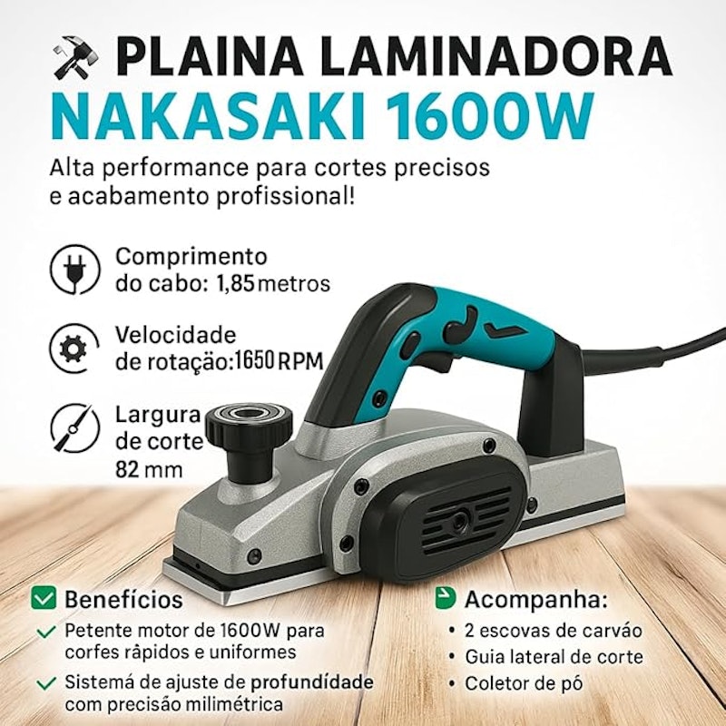 Plaina Elétrica 1600 W Profissional Nakasaki 3
