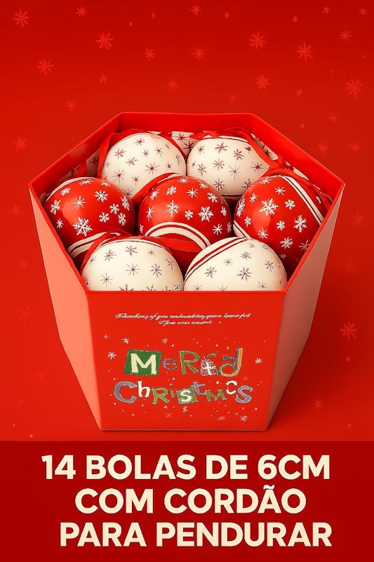 14 Bolas de Natal Premium Enfeite Decoração Vermelha e Branca 2