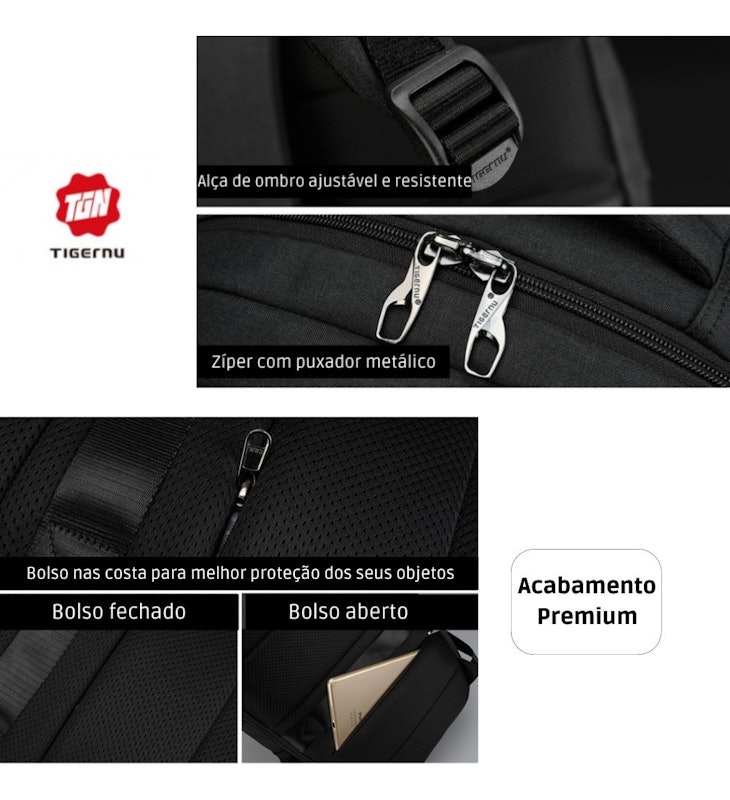 Mochila para Notebook Executiva Antifurto Premium Tigernu 4