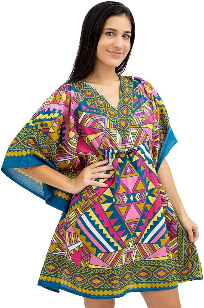 Saída de Praia Bata Boho Indiana Estampado Kaftan 4