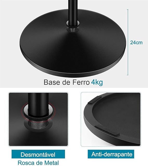 Pedestal Microfone Suporte Reto Pé de Ferro Maciço KSR  5