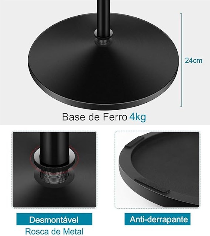 Pedestal Microfone Suporte Reto Pé de Ferro Maciço KSR 5