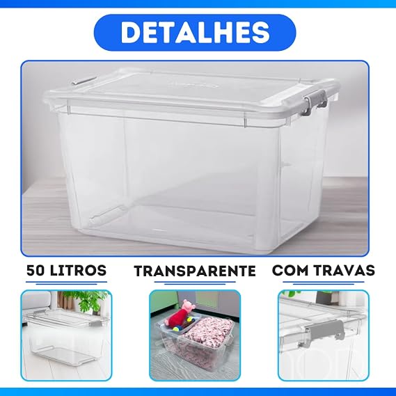 Caixa Plástica Organizadora Transparente 50 L 3