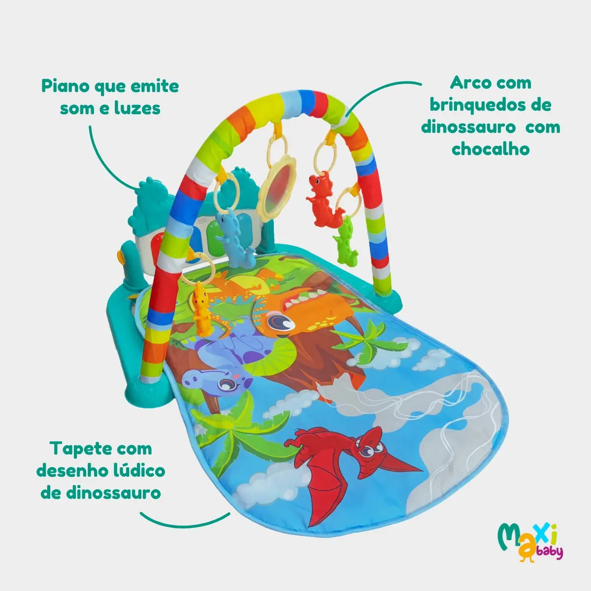 Tapete de Atividades para Bebê Piano Funny Dino 5
