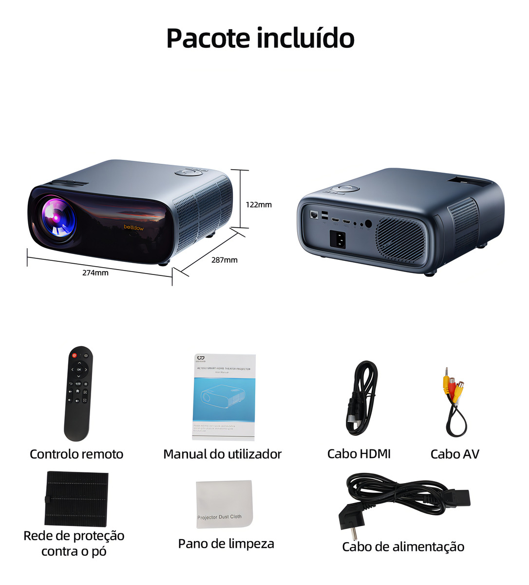 Projetor 4K 22000 Lumens Full HD Bettdow 3