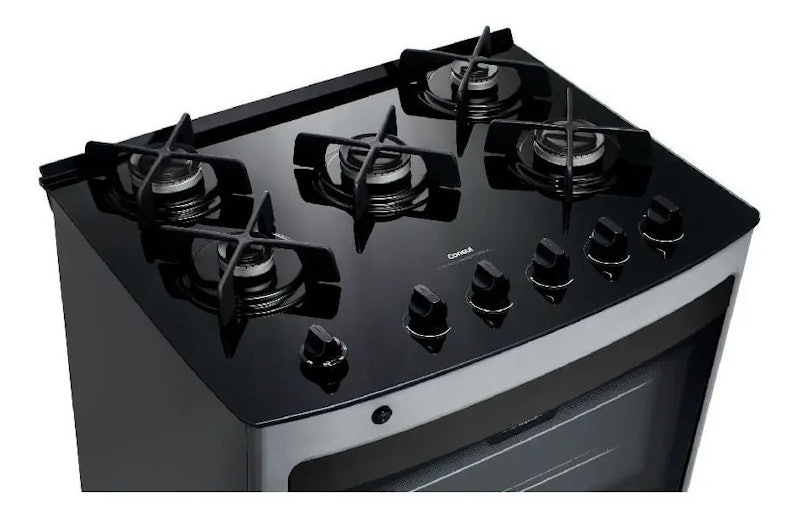 Fogão Consul 5 Bocas Cor Inox com Mesa de Vidro e Grade de Ferro Fundido 3