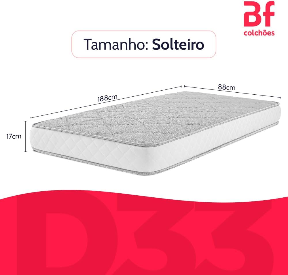 Colchão Solteiro Ortopédico Espuma D33 Vácuo 88 x 188 cm BF Colchões 2