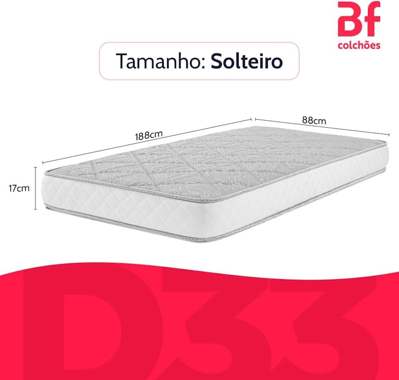 Colchão Solteiro Ortopédico Espuma D33 Vácuo 88 x 188 cm BF Colchões 2