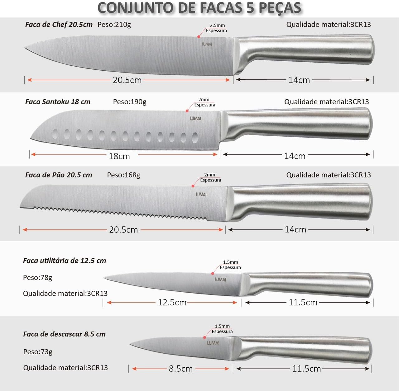 Conjunto de Facas 5 Peças 5