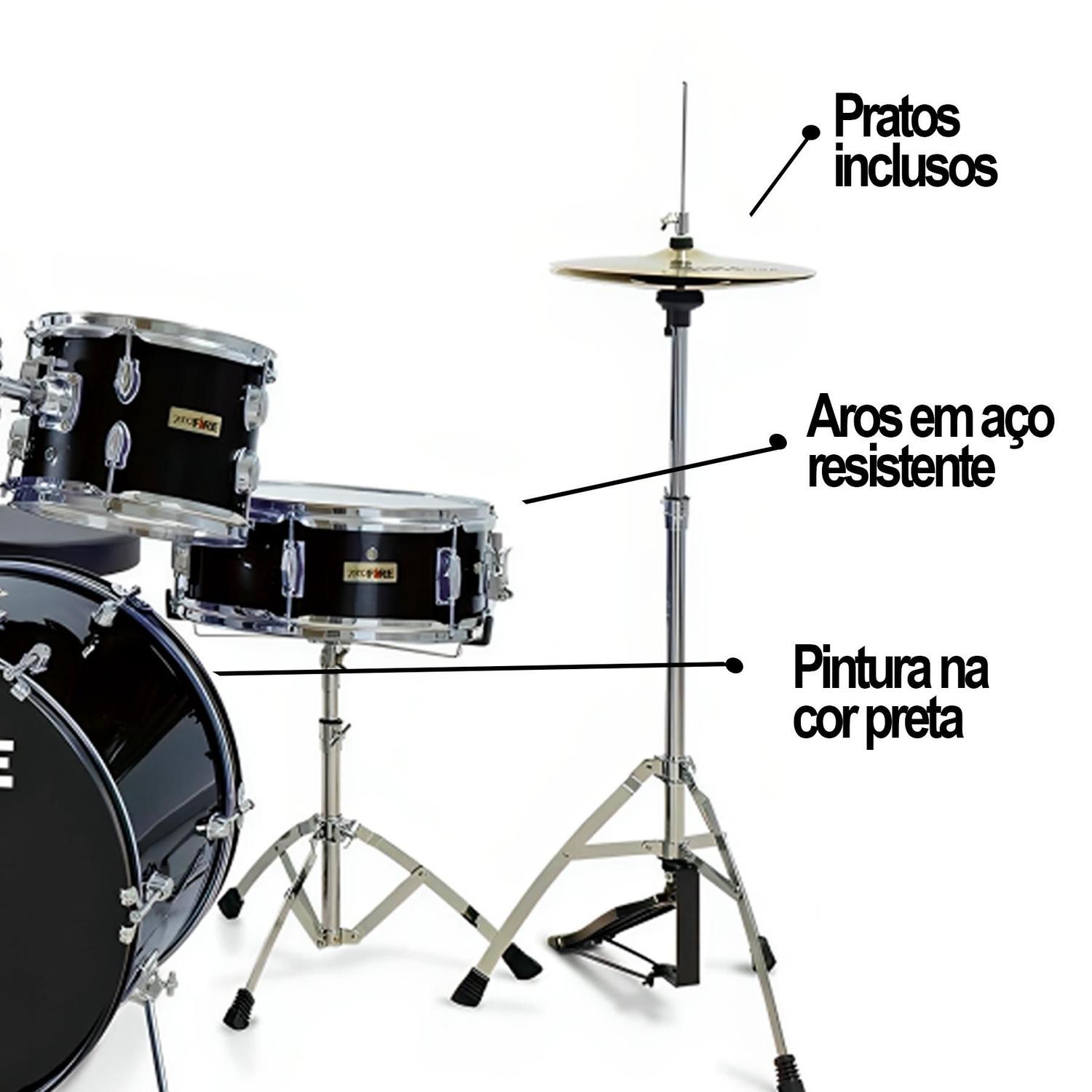 Bateria Spanking Pro Fire Preta Completa Bumbo 22 2