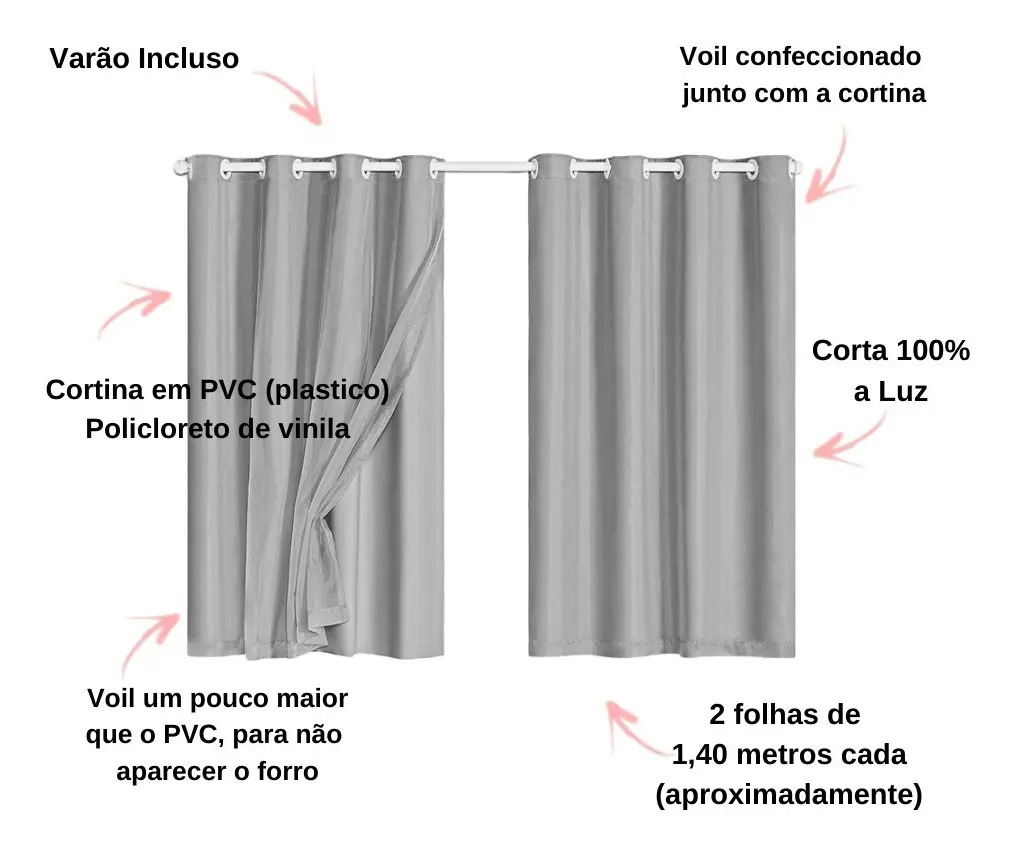 Cortina Blackout com Tecido Voil Xadrez 5