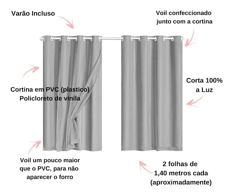 Cortina Blackout com Tecido Voil Xadrez 5