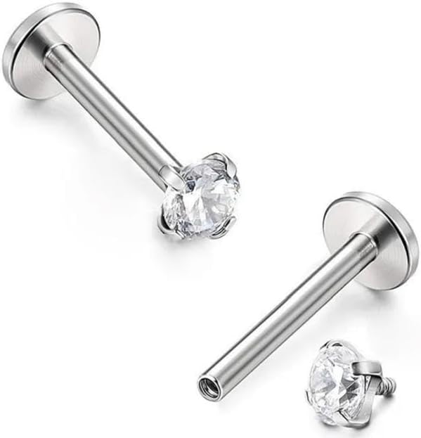 Kit 2 Piercings Zircônia Dourado e Prata Titânio Hipoalergênico 3