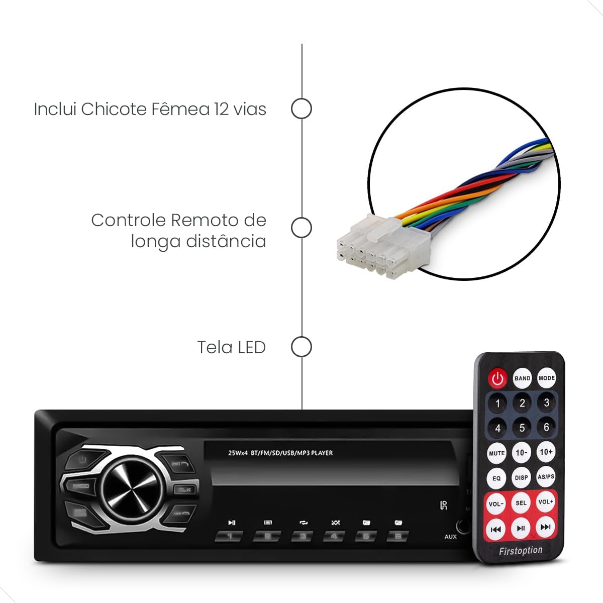 Som Automotivo Bluetooth First Option 3