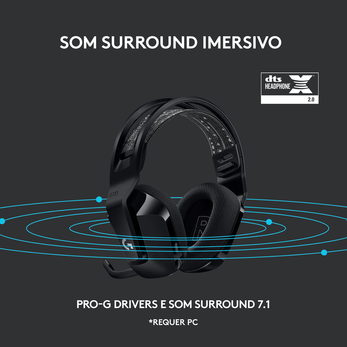 Headset Gamer sem Fio Ultra-leve G733 Logitech 5