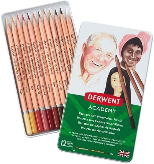 Lápis de Cor Aquarelável Retrato Academy 12 Cores Estojo Lata 5
