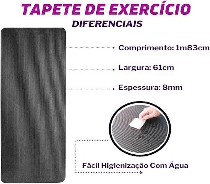 Tapete de Yoga e Exercício Confort Preto em NBR e Bolsa 3