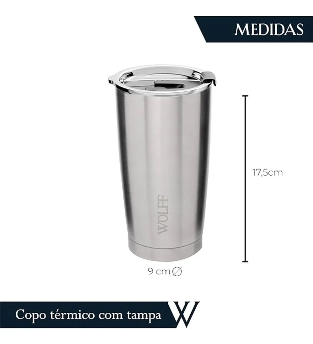 Copo Térmico de Aço Inox Parede Dupla com Tampa 4