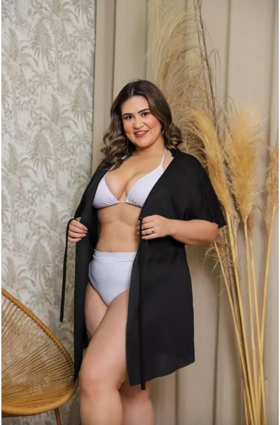 Saída de Praia Aberta Vestido Curto Canga Manga Kimono 2